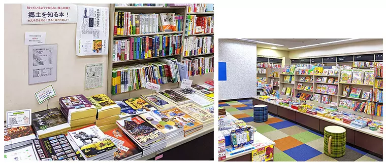 熊谷の郷土本コーナーや座って本が読める子ども向け書籍のコーナー