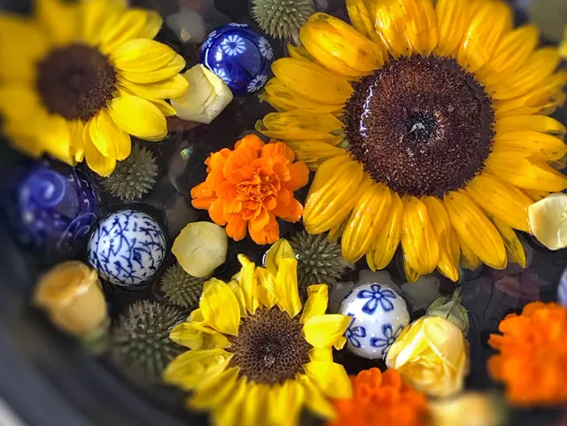 「レストラン ミヨシ」入口付近の花手水