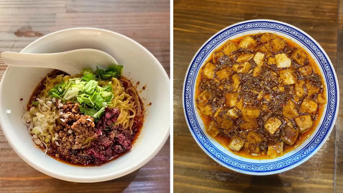 ととら汁なし担々麺(左)/ ととら麻婆豆腐(右)